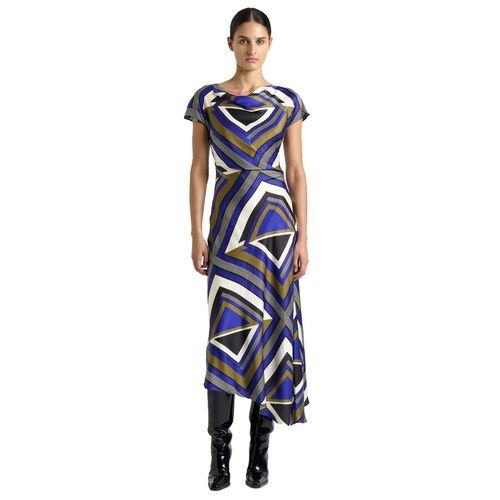 Cue Cobalt Tile Draped Neck Asymmetric Dress
